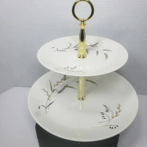 Vintage  Crown Essex Canadiana Wheat Pattern 2-Tier Cake Stand with Handle,